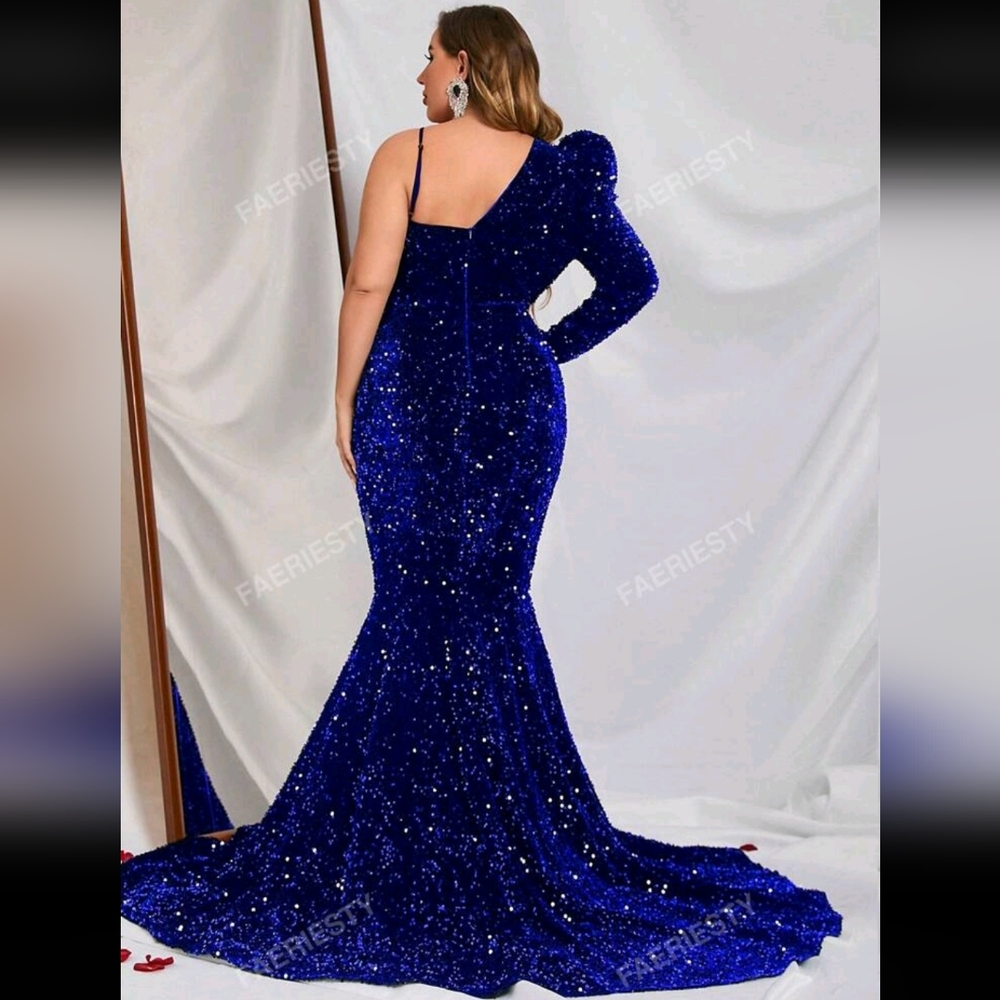 Plus Sequin Floor Length Formal Dress RED AND BLUE* (See description for blue) - Picture 5 of 5